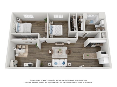 a 3d floor plan of a 1 bedroom apartment